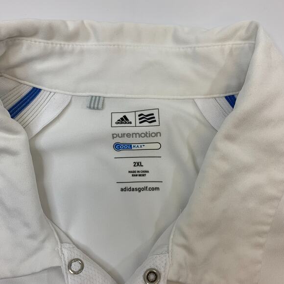 Adidas Golf Shirt Mens 2XL White Puremotion CoolMax Snap Button Collar Athletic - Picture 5 of 11